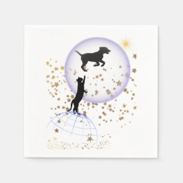 Nyfiken katt och löpande hund pappersservett