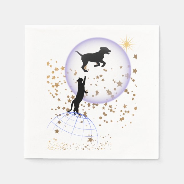 Nyfiken katt och löpande hund pappersservett (Framsidan)