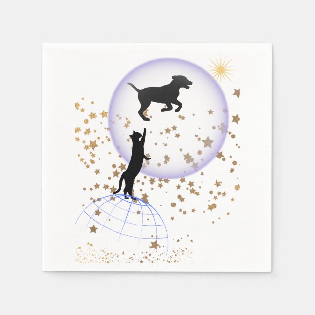 Nyfiken katt och löpande hund pappersservett (Framsidan)