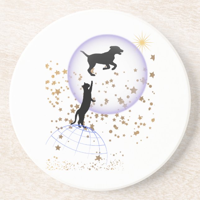 Nyfiken katt och löpande hund underlägg (Framsidan)