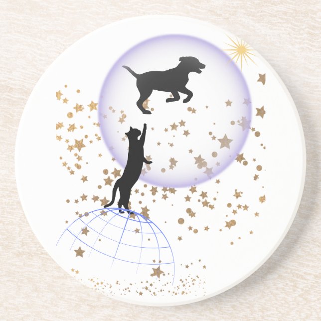 Nyfiken katt och löpande hund underlägg (Framsidan)