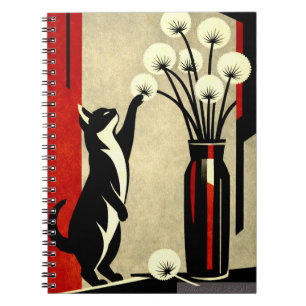 Nyfiken katt och maskrosor – Art Deco-stil Anteckningsbok