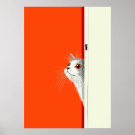 Nyfiken katt som tittar genom dörren poster