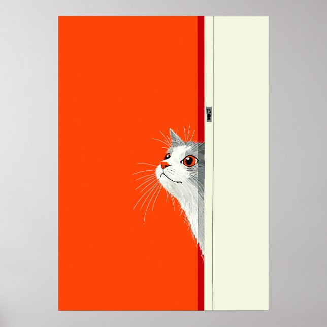 Nyfiken katt som tittar genom dörren poster (Framsidan)