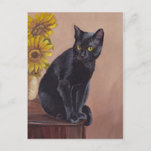 "Nyfiken katt" Svart katt konst vykort