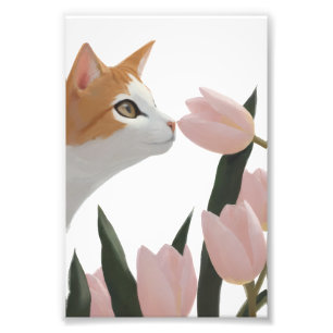Nyfiken katt vårblomma fototryck