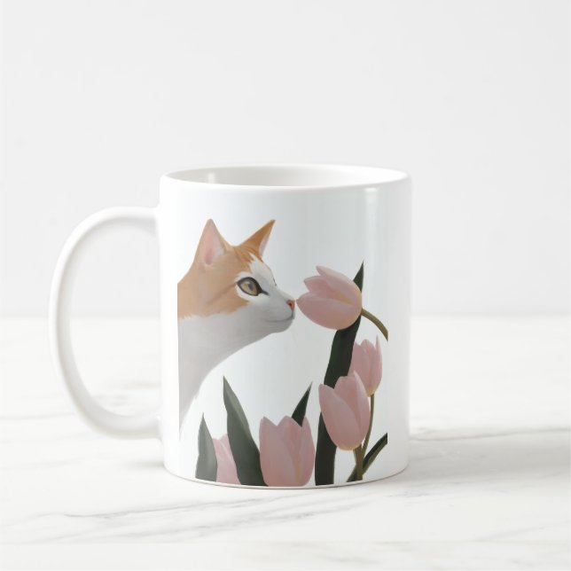 Nyfiken katt vårblomma kaffemugg (Vänster)