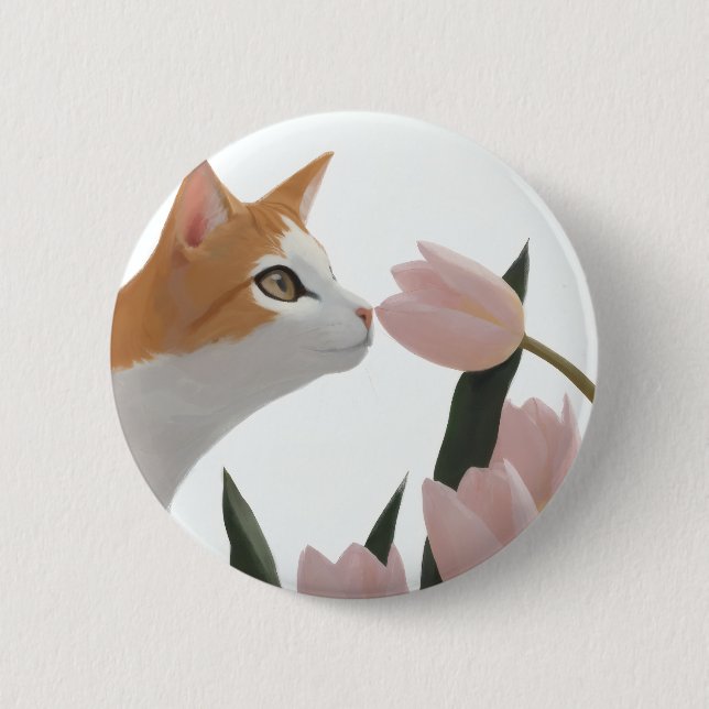 Nyfiken katt vårblomma knapp (Framsida)