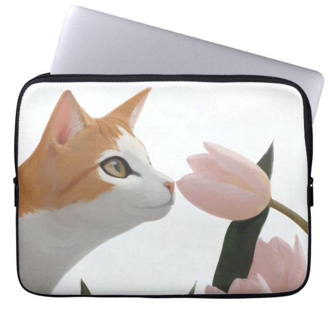 Nyfiken katt vårblomma laptop fodral (Framsidan)