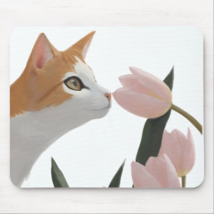 Nyfiken katt vårblomma musmatta