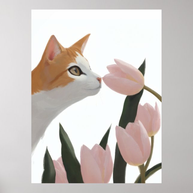 Nyfiken katt vårblomma poster (Framsidan)