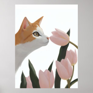 Nyfiken katt vårblomma poster