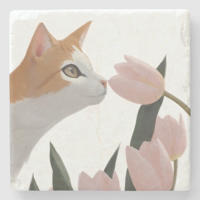 Nyfiken katt vårblomma stenunderlägg (Framsidan)