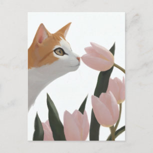 Nyfiken katt vårblomma vykort