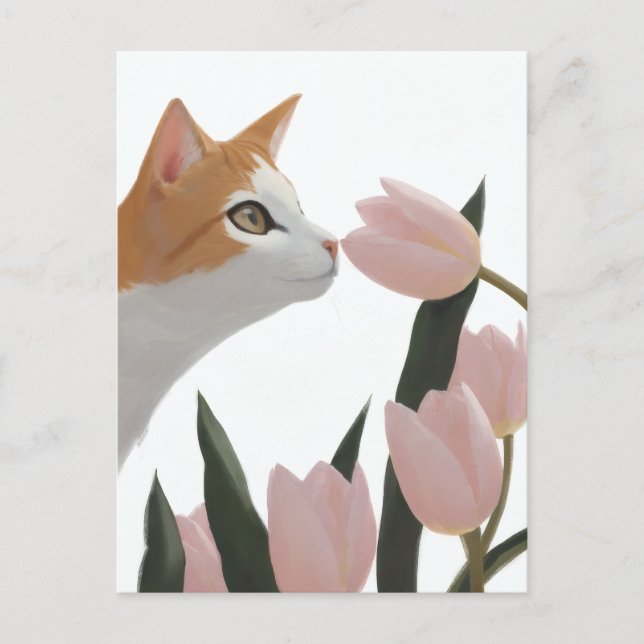 Nyfiken katt vårblomma vykort (Framsida)