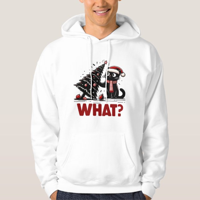 Nyfiken katt vid jul hoodie (Framsida)