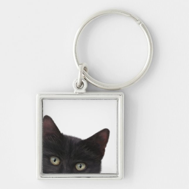 Nyfiken Kattunge digital målning Fyrkantig Silverfärgad Nyckelring (Framsidan)