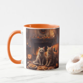 Nyfiken kattunge på Halloween i ett mysigt vardags Mugg