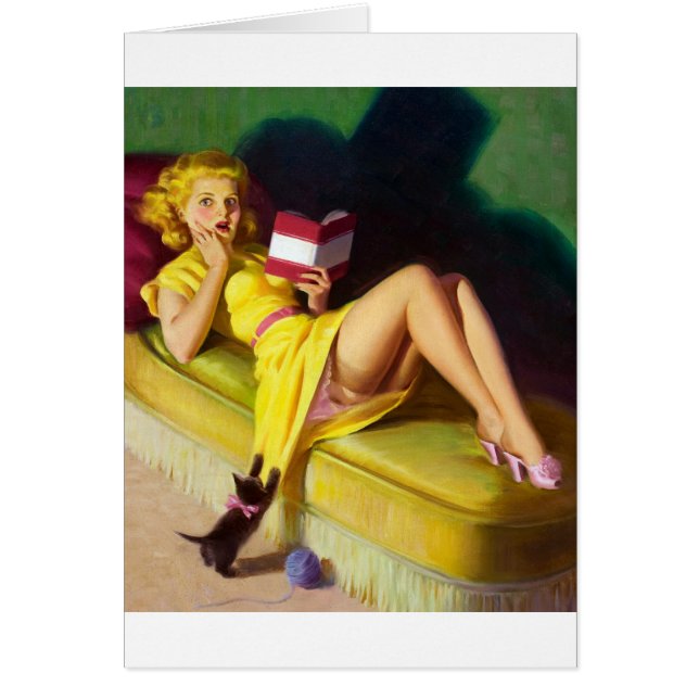 Nyfiken Kitten Pin Up Hälsningskort (Framsidan)
