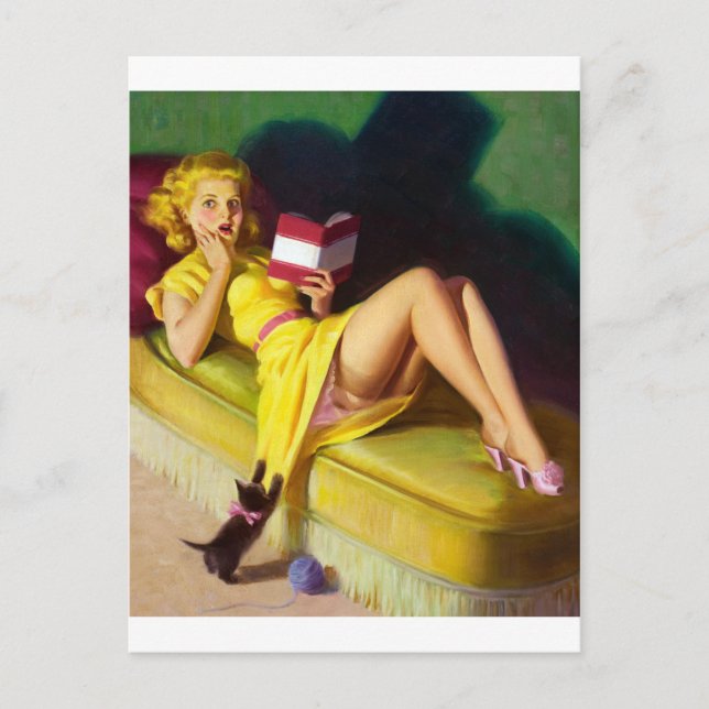 Nyfiken Kitten Pin Up Vykort (Framsida)