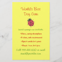 Nyfiken ladybug-barnomsorgsfolder flygblad