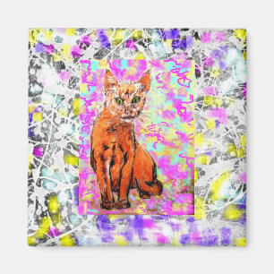 nyfiken lila av katt magnet