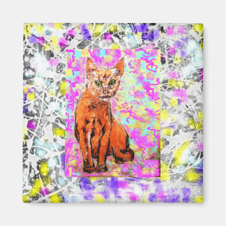 nyfiken lila av katt magnet