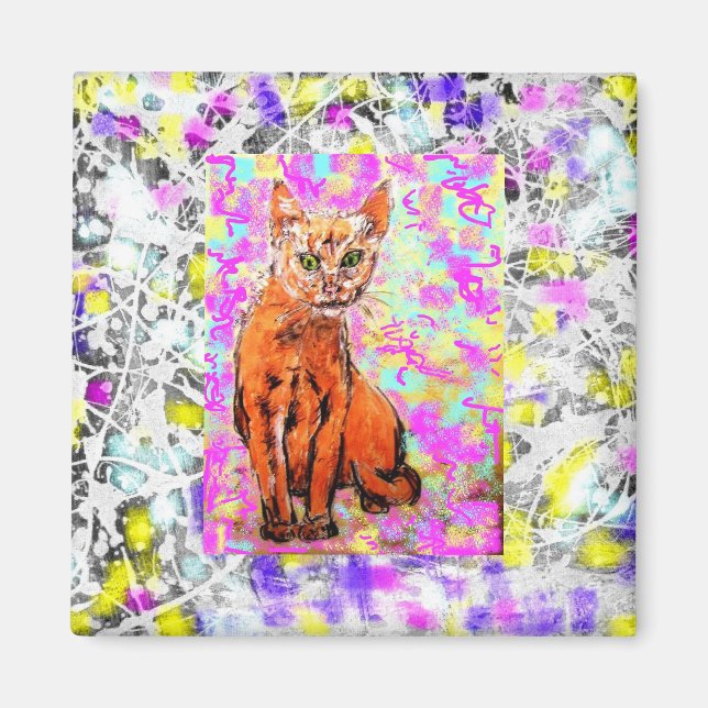 nyfiken lila av katt magnet (Framsidan)