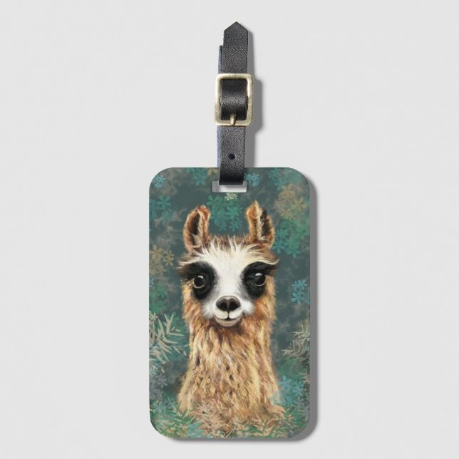 Nyfiken Llama Luggage Tag - Roligt Bagagebricka (Framsida vertikal)