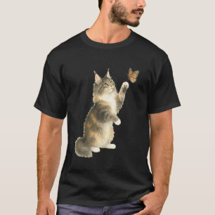 Nyfiken Maine Coon Katt Sträcker Sig Efter Söt Mon T Shirt