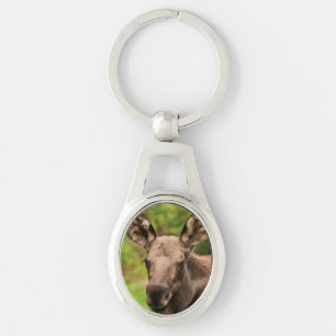 Nyfiken Moose Ovalt Silverfärgad Nyckelring