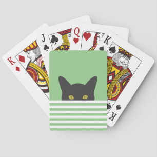 Nyfiken Peeking Black Cat Grönt Rand Casinokort