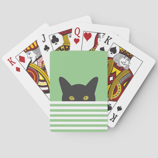 Nyfiken Peeking Black Cat Grönt Rand Casinokort (Baksidan)
