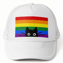 Nyfiken Peeking Black Cat med Regnbåge Flagga