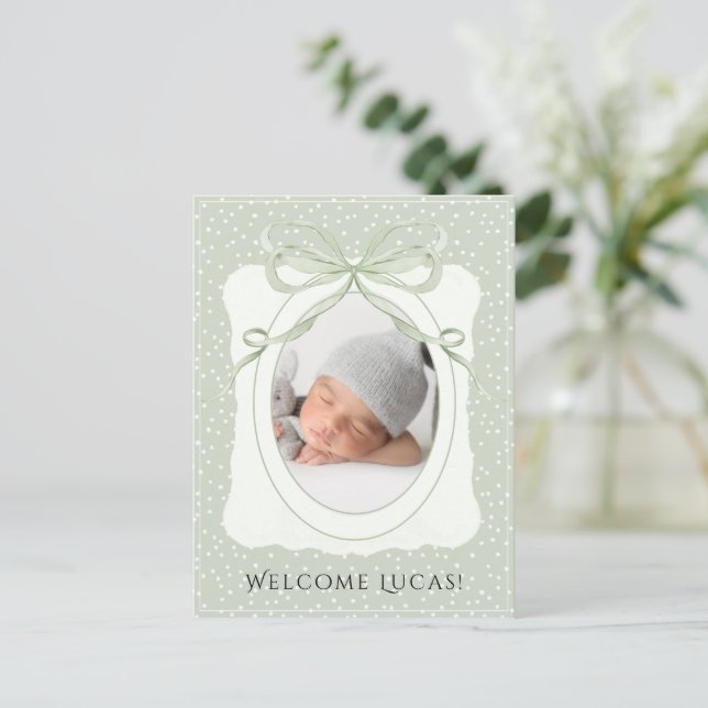 Nyfiken prickig baby födsel meddelande vykort (Stående Fram)
