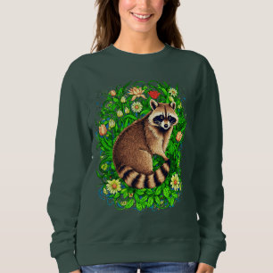 Nyfiken Raccoon i en färglös Blomsterträdgård T Shirt