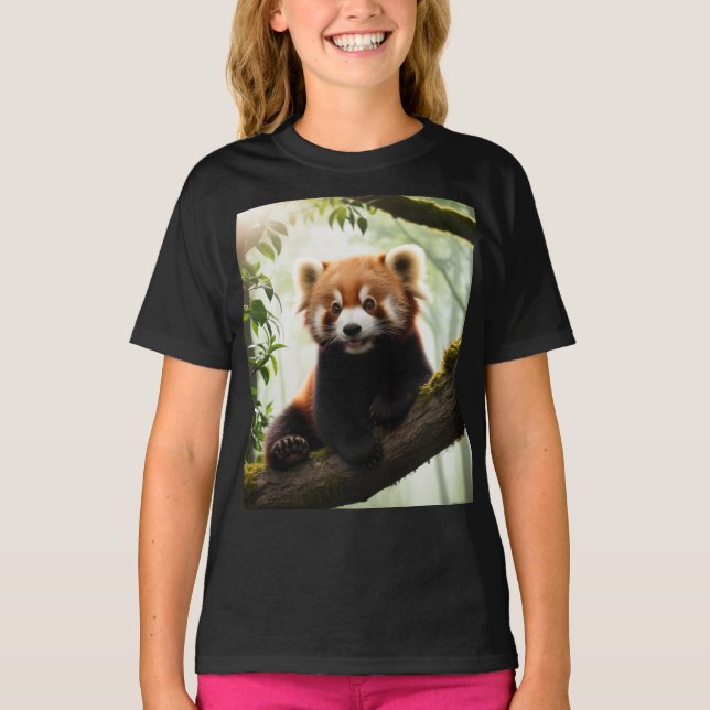 Nyfiken Red Panda på Träd Gren T-Shirt (Framsida)