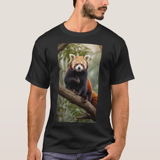 Nyfiken rödpanda sitta vid träd gren t shirt (Framsida)
