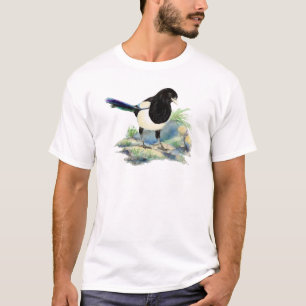 Nyfiken Roligt för vattenfärg Magpie Bird Art T Shirt