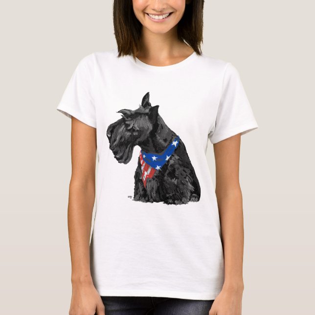 Nyfiken skotsk terrier patriotisk t shirt (Framsida)