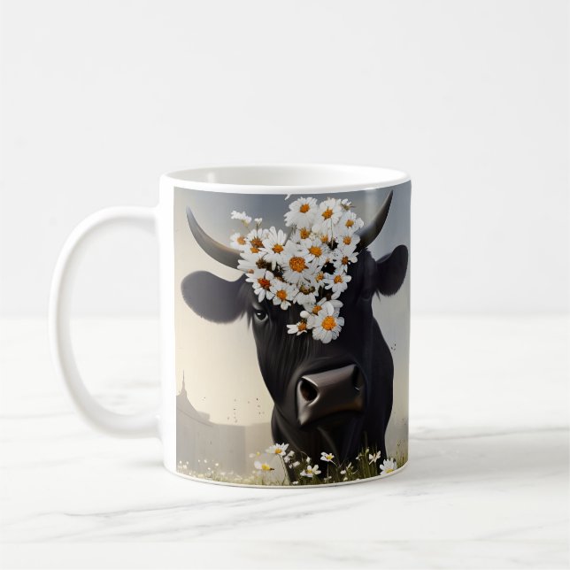 Nyfiken svart angus Cow Mugg (Vänster)