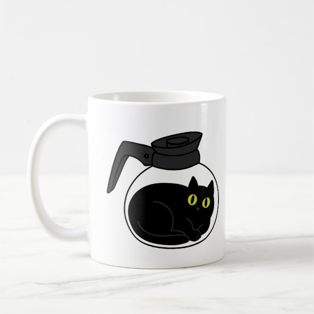 Nyfiken svart katt i kaffekanna-mugg kaffemugg (Vänster)