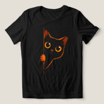 Nyfiken svart katt kikar Dam Minimalistisk T‑Shirt