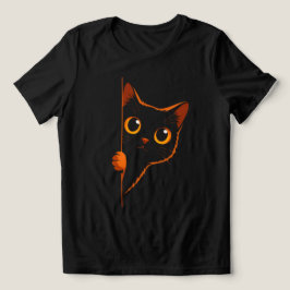 Nyfiken svart katt kikar Dam Minimalistisk T‑Shirt T Shirt