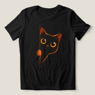 Nyfiken svart katt kikar Dam Minimalistisk T‑Shirt T Shirt