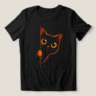 Nyfiken svart katt kikar Dam Minimalistisk T‑Shirt T Shirt