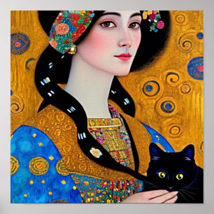 Nyfiken svart katt poster