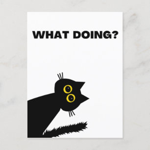 Nyfiken svart katt postkort vykort