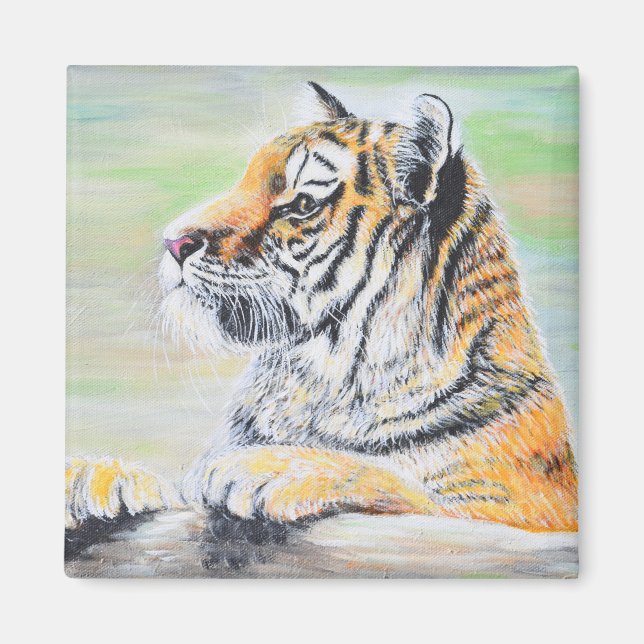 Nyfiken tigermålning magnet (Framsidan)