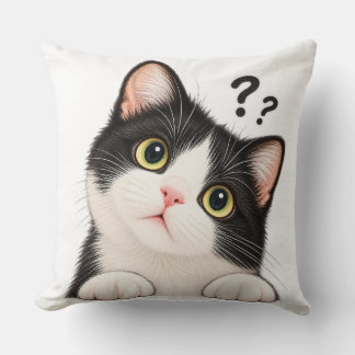 Nyfiken Tuxedo Katt Boki – Söt Rolig Katt Illustra Kudde